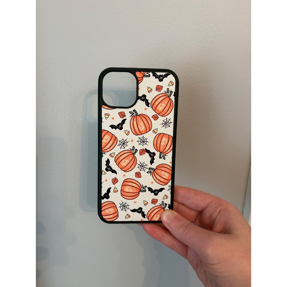 Phone Case iPhone 13 Unisex Orange Halloween Pumpkin Bat Spiderweb Bumper